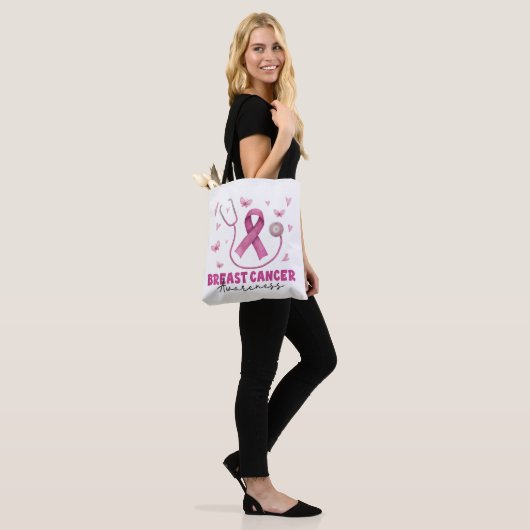 Verpleegster borstkanker bewustzijn scrub tote bag (Op model)