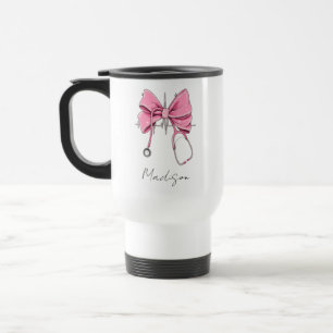 Verpleegster Bow Stethoscoop Beker, Gepersonalisee Reisbeker