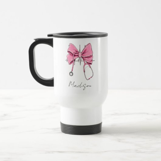 Verpleegster Bow Stethoscoop Beker, Gepersonalisee Reisbeker (Links)