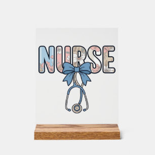 Verpleegster Bow Stethoscoop Vintage Bloemmotief Acryl Bord