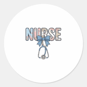 Verpleegster Bow Stethoscoop Vintage Bloemmotief Ronde Sticker
