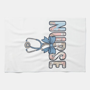 Verpleegster Bow Stethoscoop Vintage Bloemmotief Theedoek