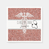 Verpleegster Caduceus Stethoscoop Roos Gouden Glit Servet (Voorkant)