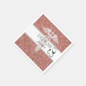 Verpleegster Caduceus Stethoscoop Roos Gouden Glit Servet (Hoek)