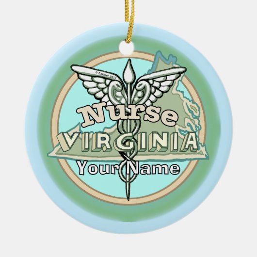 Verpleegster Caduceus Virginia Keramisch Ornament (Voorkant)