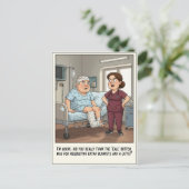 Verpleegster confronteert ziekenhuispatiënt beters briefkaart (Staand voorkant)