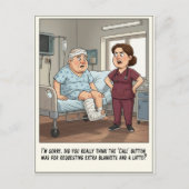 Verpleegster confronteert ziekenhuispatiënt beters briefkaart (Voorkant)