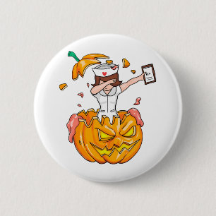Verpleegster Dabbing Halloween T-shirt pompoen sch Ronde Button 5,7 Cm