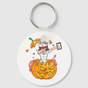Verpleegster Dabbing Halloween T-shirt pompoen sch Sleutelhanger