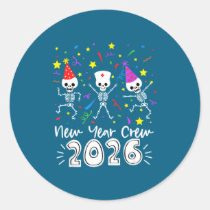 Verpleegster Dansend Skelet Nieuwjaar Crew 2026 Gr Ronde Sticker
