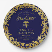Verpleegster Doctor Afstuderen Elegant Gold Blue Papieren Bordje (Voorkant)