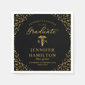 Verpleegster Doctor Afstuderen Elegant Goud Zwart Servet (Voorkant)