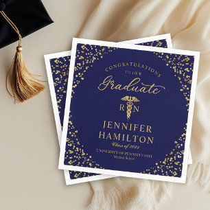 Verpleegster Dokter Afstuderen Elegant Goud Blauw Servet