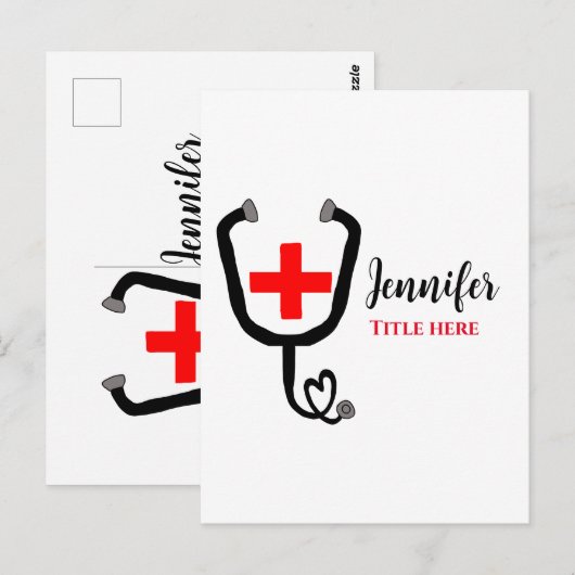 Verpleegster dokter rood plus stethoscoop voeg naa briefkaart (Voorkant / Achterkant)