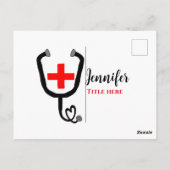 Verpleegster dokter rood plus stethoscoop voeg naa briefkaart (Achterkant)