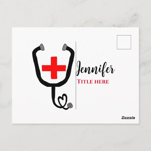 Verpleegster dokter rood plus stethoscoop voeg naa briefkaart (Achterkant)