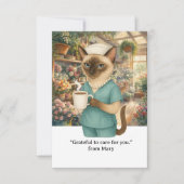 Verpleegster drink koffie voor bloemenwinkel bedankkaart (Voorkant)