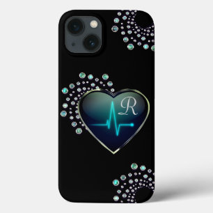 Verpleegster EKG hart en juweel kijken zwart blauw Case-Mate iPhone Case