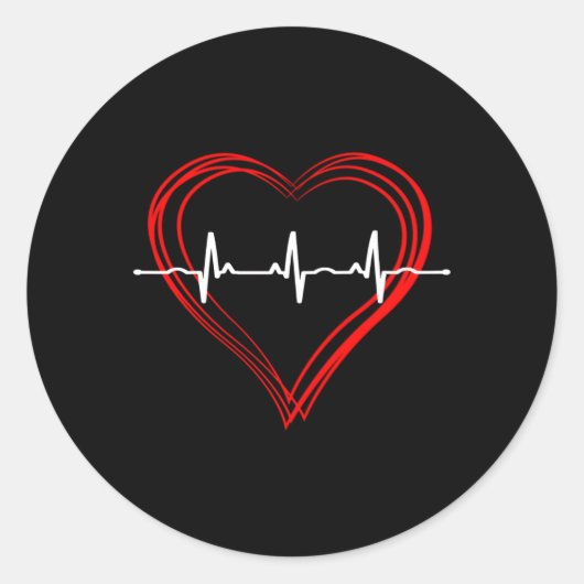 Verpleegster Ekg Hebeat Liefde Cardiogram Hollow E Ronde Sticker (Voorkant)