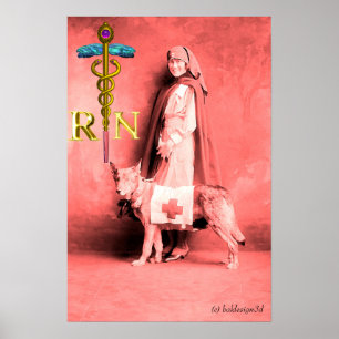 VERPLEEGSTER EN REDDINGSHOND /Gouden Caduceus RN-e Poster