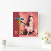 VERPLEEGSTER EN REDDINGSHOND /Gouden Caduceus RN E Vierkante Klok (Huis)