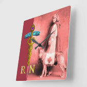 VERPLEEGSTER EN REDDINGSHOND /Gouden Caduceus RN E Vierkante Klok (Hoek)