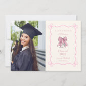 Verpleegster Foto Coquette Roze Bow Elegant Afstud Aankondiging (Voorkant)