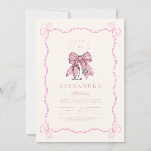 Verpleegster Foto Coquette Roze Bow Elegant Afstud Kaart (Voorkant)