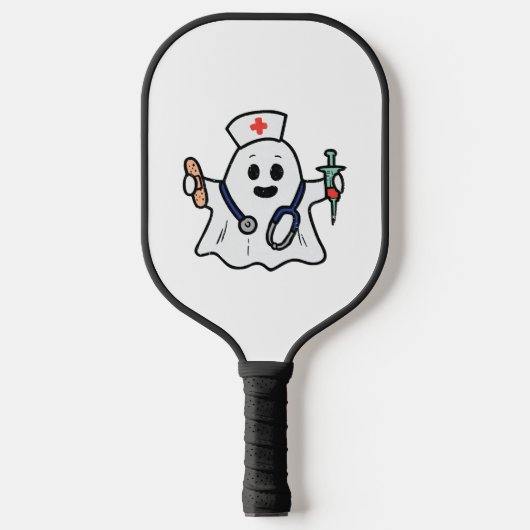 Verpleegster Ghost Scrub Halloween kostuum voor ve Pickleball Paddle (Voorkant)