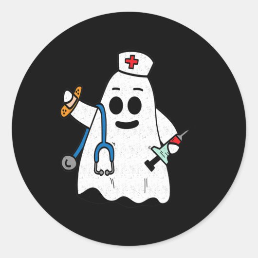 Verpleegster Ghost Scrub Schattige Halloween Kostu Ronde Sticker (Voorkant)