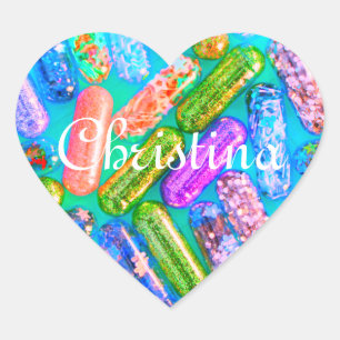 Verpleegster glitter medicatiepil kleurrijk blauw hart sticker