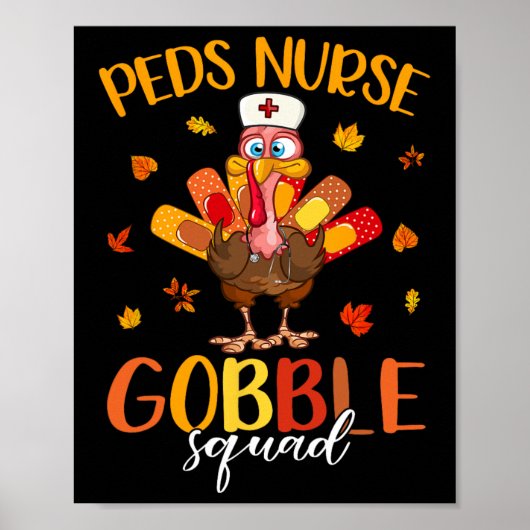 Verpleegster Gobble Squad Turkije Pelgrim Thanksgi Poster (Voorkant)