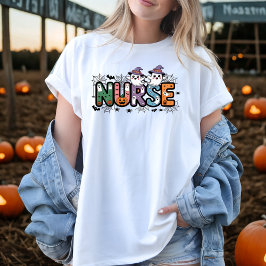 Verpleegster Halloween Cartoon Spooky Letters Desi T-shirt