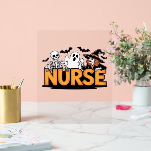 Verpleegster - Halloween - met geest, heks en skel Acryl Bord (Huwelijk)