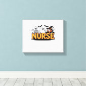 Verpleegster - Halloween - met geest, heks en skel Canvas Afdruk (Insitu (Houten vloer))