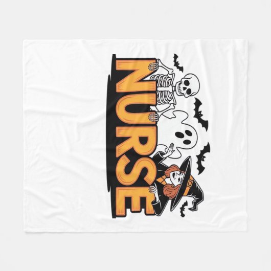 Verpleegster - Halloween - met geest, heks en skel Fleece Deken (Voorkant (Horizontaal))