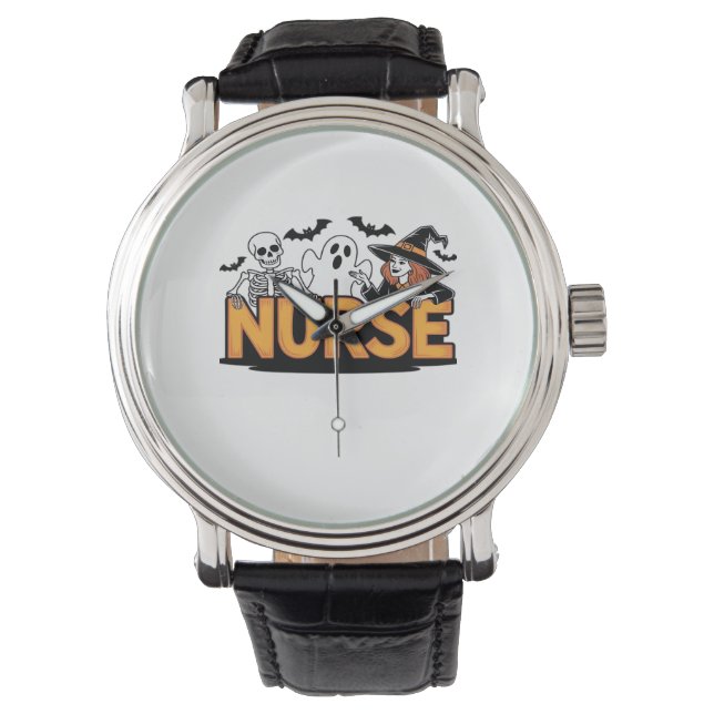Verpleegster - Halloween - met geest, heks en skel Horloge (Voorkant)