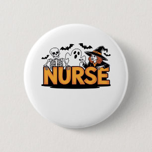 Verpleegster - Halloween - met geest, heks en skel Ronde Button 5,7 Cm