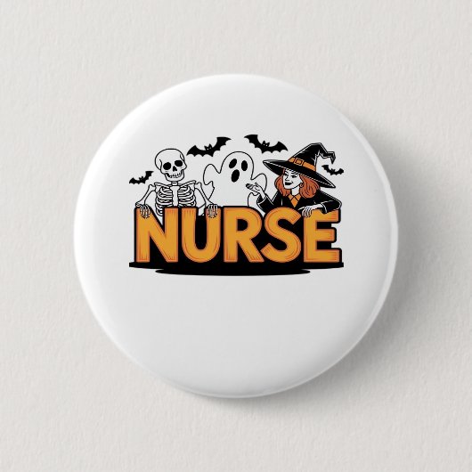 Verpleegster - Halloween - met geest, heks en skel Ronde Button 5,7 Cm (Voorkant)