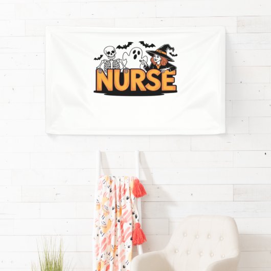 Verpleegster - Halloween - met geest, heks en skel Spandoek (Insitu)