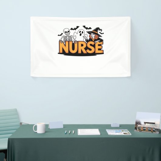 Verpleegster - Halloween - met geest, heks en skel Spandoek (Beurs)
