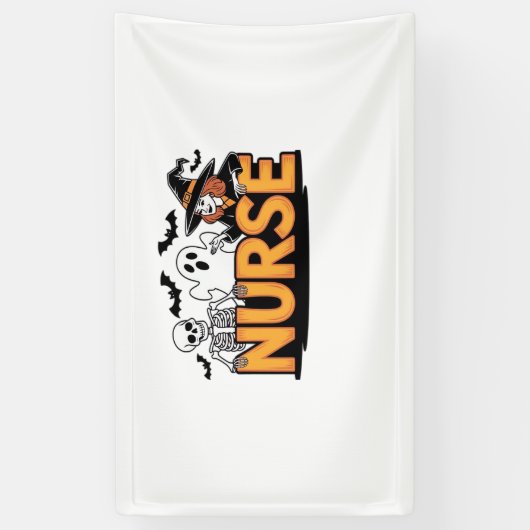 Verpleegster - Halloween - met geest, heks en skel Spandoek (Verticaal)