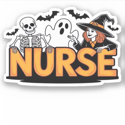 Verpleegster - Halloween - met geest, heks en skel Sticker (Voorkant)