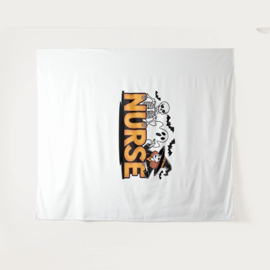 Verpleegster - Halloween - met geest, heks en skel Wandkleed (Voorkant (horizontaal))