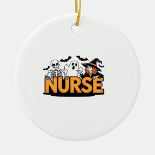 Verpleegster - Halloween - met spook, heks en skel Keramisch Ornament