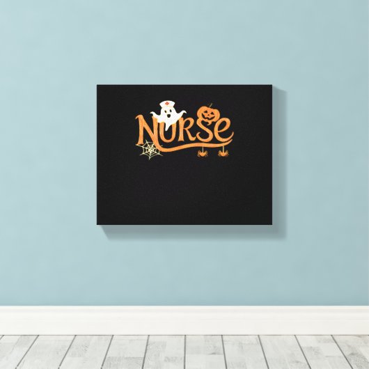Verpleegster Halloween Schattige Ghost en Pumpkin  Canvas Afdruk (Insitu (Houten vloer))