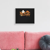 Verpleegster Halloween Schattige Ghost en Pumpkin  Canvas Afdruk (Insitu (Woonkamer))