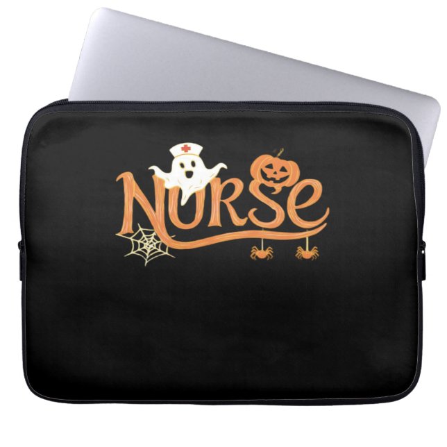 Verpleegster Halloween Schattige Ghost en Pumpkin  Laptop Sleeve (Voorkant)