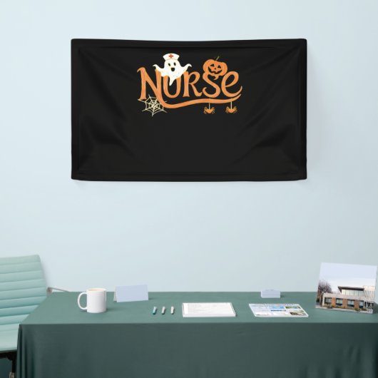 Verpleegster Halloween Schattige Ghost en Pumpkin Spandoek (Beurs)