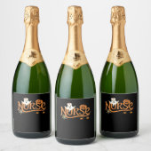 Verpleegster Halloween Schattige Ghost en Pumpkin Sparkling Wijnetiket (Flessen)